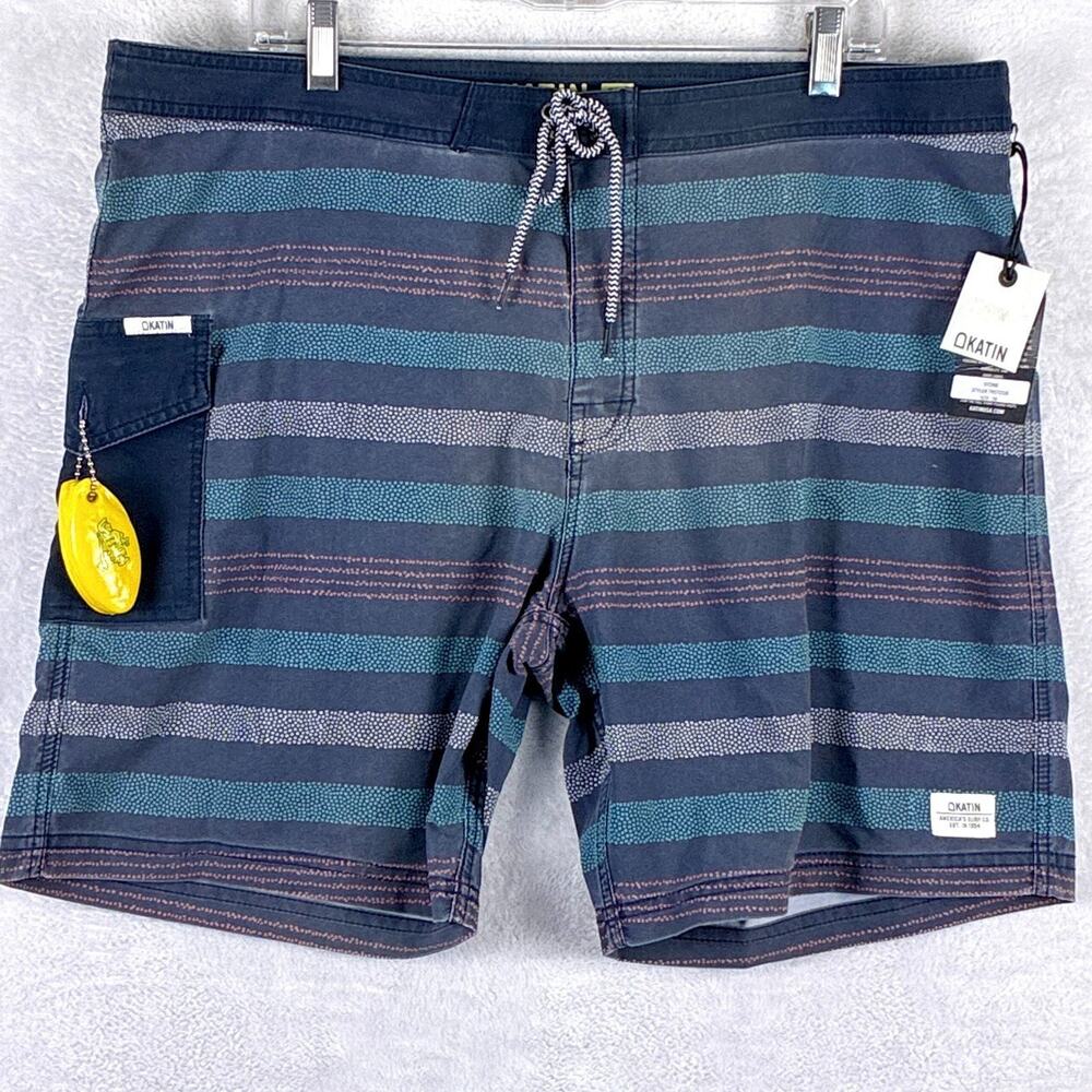 Katin Board Shorts Mens 38 Blue Stripe Preppy Surf Trunks w/ Float Huckberry